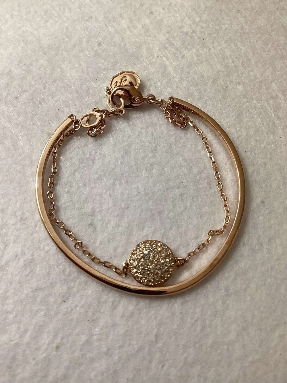 Swarovski Sublima Rose Gold Pavé Bangle Bracelet with Chain Accent
